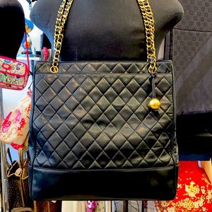 authentic vintage chanel tote with gold ball charm